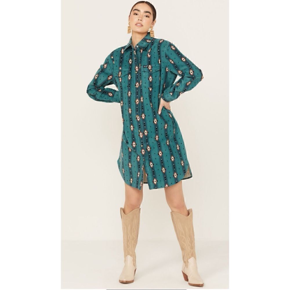 Wrangler Retro Women's Southwestern Print Long Sleeve Mini Dress Size XL